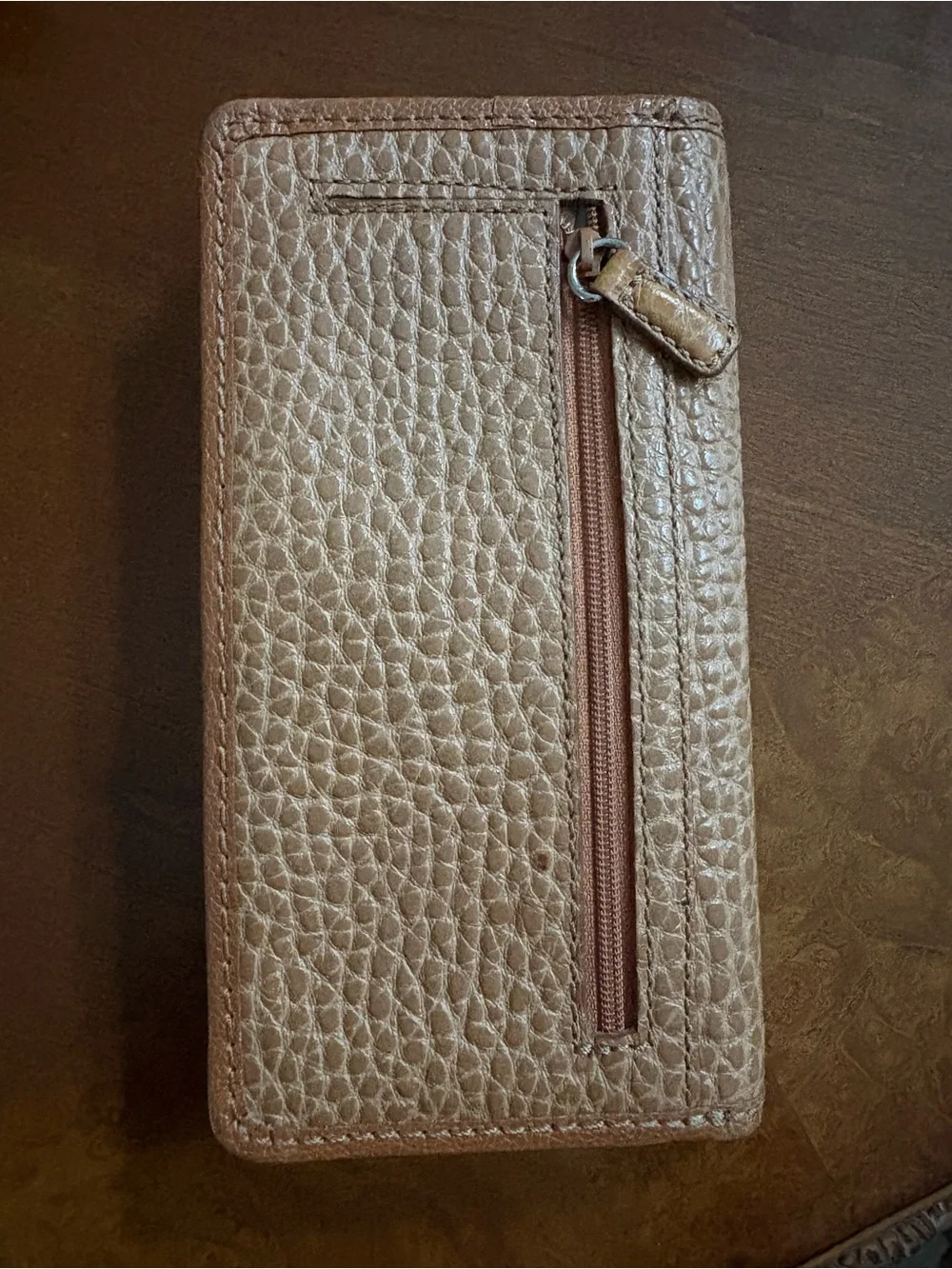 Brighton Pebbled Tan Leather Phone Wallet with Decorative Silver Buckle